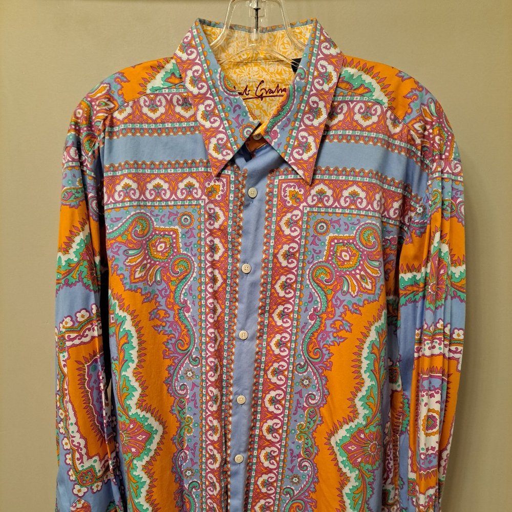 Robert Graham Orange Blue Yellow Long Sleeve Party Shirt XL